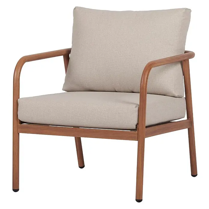 Ebuy24 Loungemöbel-Set Olga - 3 -tlg., Aluminium, Nonwood, Polyester, Textilene, Natur - Sessel aus Holz mit hellbeigen Stoffkissen für bequemes Sitzen.