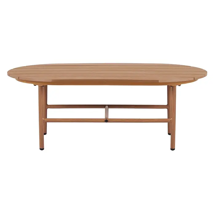 Ebuy24 Loungemöbel-Set Olga - 3 -tlg., Aluminium, Nonwood, Polyester, Textilene, Natur - Heller ovaler Gartentisch aus Holz mit Lattenplatte und stabilem Gestell.