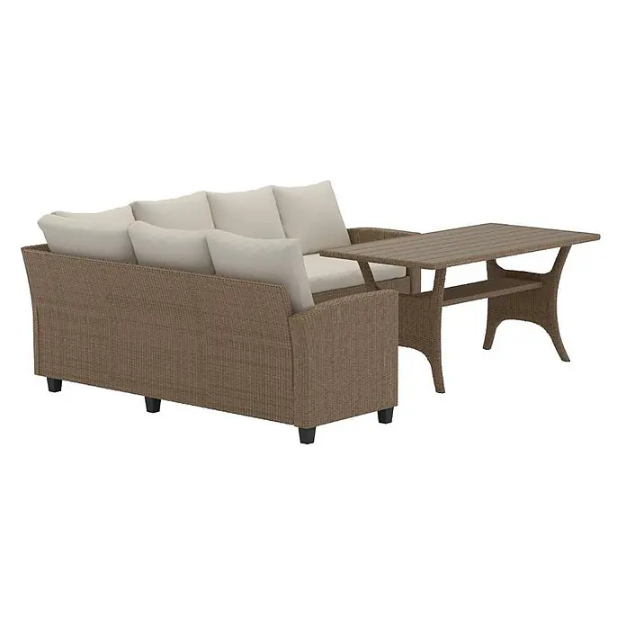 Ebuy24 Loungemöbel-Set Brentwood - 2 -tlg., Aintwood, Beige - Braunes Polyrattan-Sofa mit cremefarbenen Kissen und integriertem Beistelltisch.