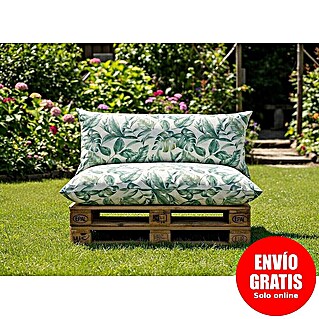 Conjunto de jardín de palets Hojas multicolor (L x An x Al: 120 x 80 x 16 cm, Multicolor/Verde, Palet: Natural)