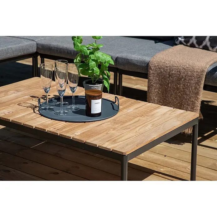 Ebuy24 Loungemöbel-Set Nettan - 2 -tlg., Stahl Teak, Schwarz - Gartencouchtisch mit Lattenplatte aus Naturholz und dunklem Metallgestell, für Loungebereich.