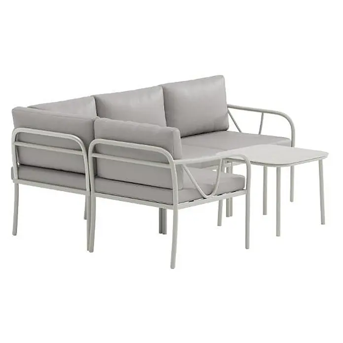 Ebuy24 Loungemöbel-Set Hydra - 2 -tlg., Stahl, Grau - Helles graues Outdoor-Ecksofa mit grauen Kissen und passendem Beistelltisch.