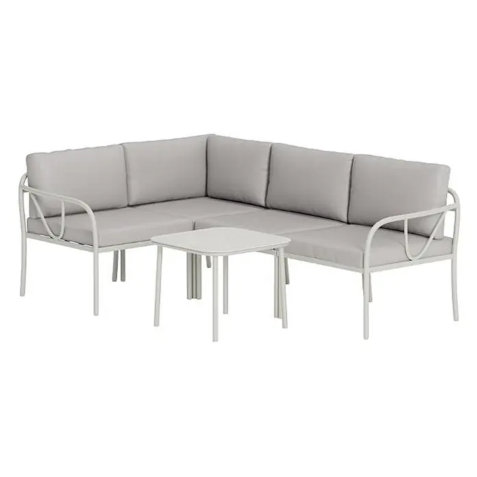 Ebuy24 Loungemöbel-Set Hydra - 2 -tlg., Stahl, Grau - Hellgraues Outdoor-Ecksofa-Set mit Metallrahmen und Kissen, inklusive passendem kleinem quadratischen Tisch.