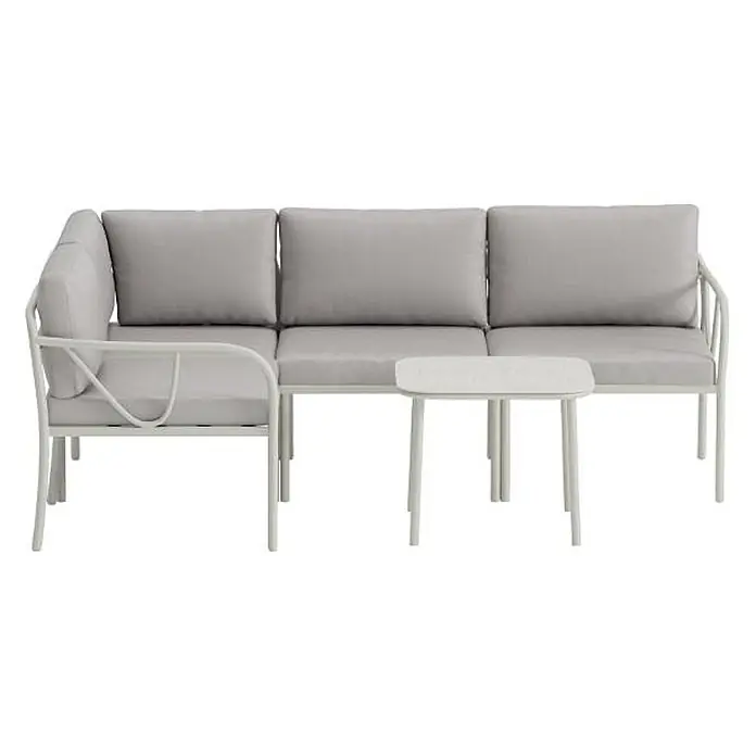 Ebuy24 Loungemöbel-Set Hydra - 2 -tlg., Stahl, Grau - Helles modulares Outdoor-Sofa in Grau mit Kissen und passendem Beistelltisch.