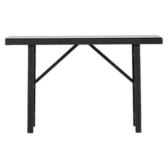 Ebuy24 Garten-Beistelltisch Padova - L x B x H: 40 x 120 x 74 cm, Korbmöbel, Stapelbar, Sonstige, Schwarz - Schwarzer Rattantisch mit Glasplatte und stabilisierenden Querstreben.