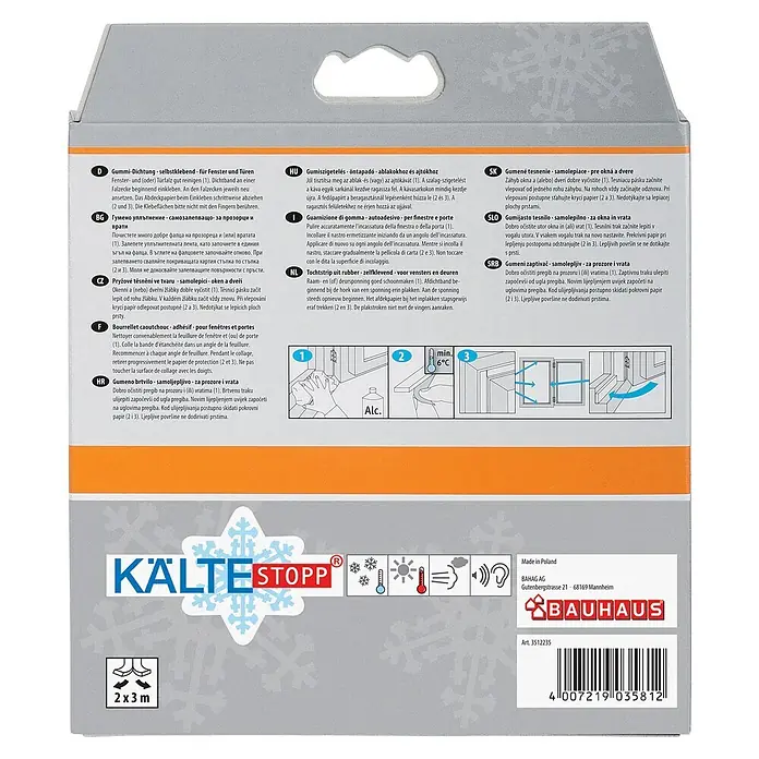 KÄLTESTOPP E-Rillenprofildichtung - Weiß, 6 m x 9 mm x 4 mm, Spaltenbreiten 1 - 3,5 mm - Verpackung für selbstklebendes Gummidichtungsband für Fenster und Türen, 2x3m.