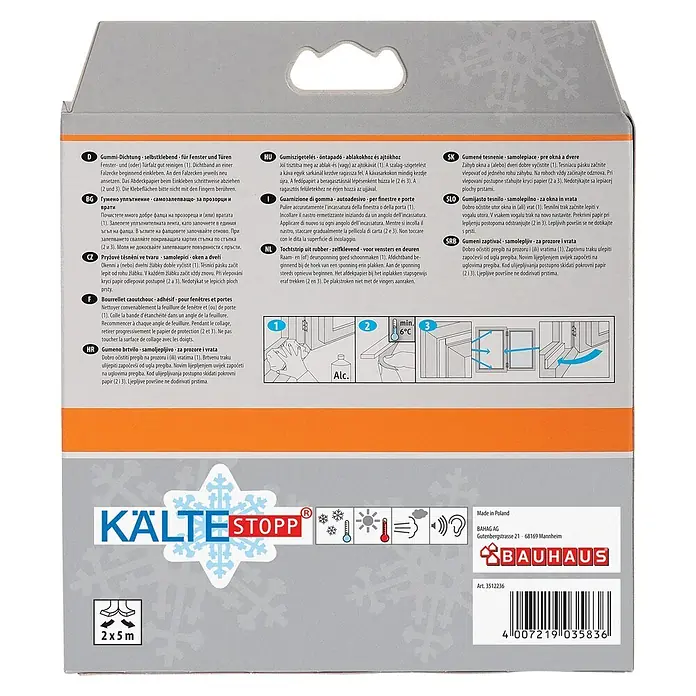 KÄLTESTOPP E-Rillenprofildichtung - Weiß, 10 m x 9 mm x 4 mm, Spaltenbreiten 1 - 3,5 mm - Selbstklebende Gummidichtung für Fenster und Türen, 2x5m, zum Schutz vor Zugluft. Mit Anwendungshinweisen.