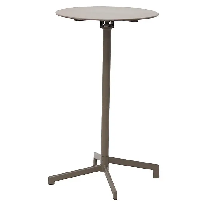Ebuy24 Garten-Stehtisch rund Adam - Ø x H: 60 x 102 cm, Stahl, Stapelbar, Cappuccino - Runder, taupefarbener Stehtisch mit Mittelsäule und dreizackigem Fuß, klappbare Tischplatte.