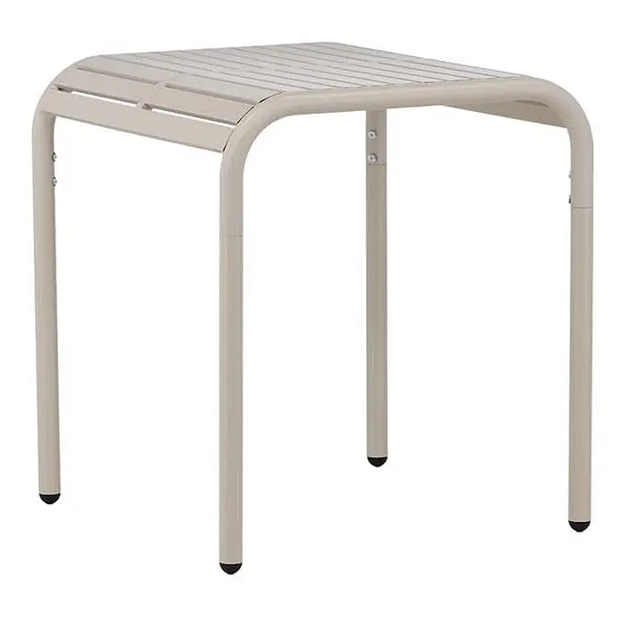 Ebuy24 Garten-Beistelltisch Borneo - L x B x H: 70 x 70 x 75 cm, Aluminum, Stapelbar, Beige - Hellbeiger Metall-Beistelltisch für den Außenbereich mit Lattenplatte und abgerundeten Beinen.