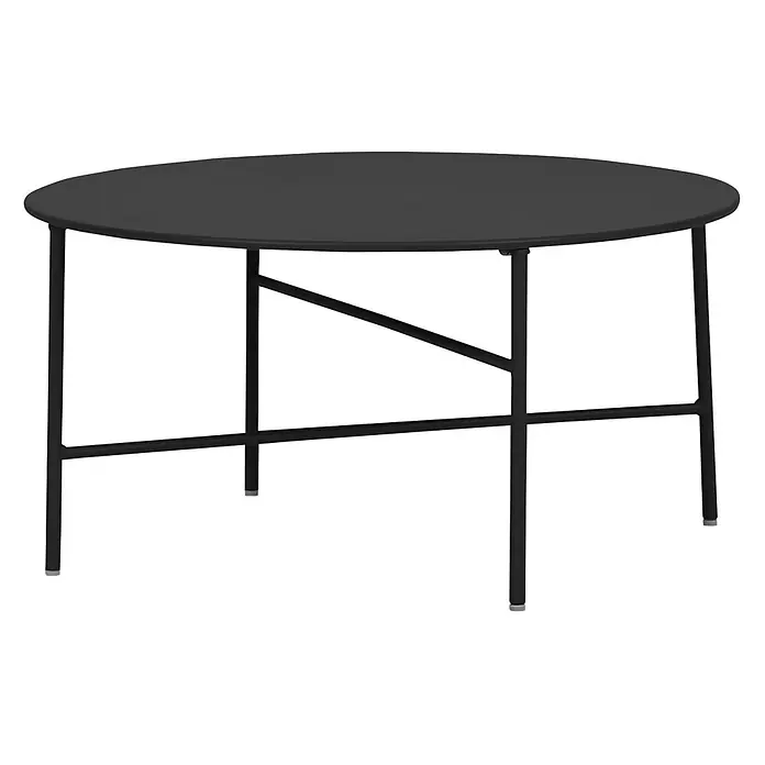 Ebuy24 Gartentisch rund Penny - Ø x H: 70 x 35 cm, Metall, Schwarz, Stapelbar - Schwarzer runder Tisch mit minimalistischem Metallgestell.