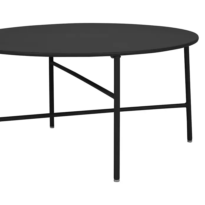 Ebuy24 Gartentisch rund Penny - Ø x H: 70 x 35 cm, Metall, Schwarz, Stapelbar - Minimalistischer schwarzer runder Tisch mit schlanken Metallbeinen.