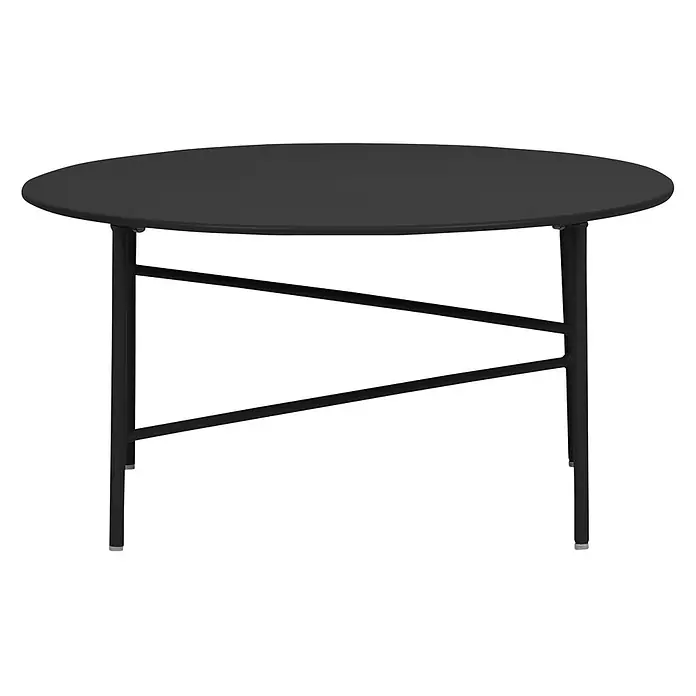 Ebuy24 Gartentisch rund Penny - Ø x H: 70 x 35 cm, Metall, Schwarz, Stapelbar - Moderner runder schwarzer Tisch mit schwarzem Metallgestell.