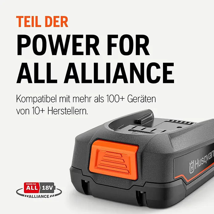 Husqvarna Akku-Laubbläser Aspire B8X-P4A - 1 Akku, Blasgeschwindigkeit: 144 km/h, Blasleistung: 10 m³/min - Schwarzer und oranger Husqvarna 18V POWER FOR ALL ALLIANCE Akku, kompatibel mit über 100 Geräten von 10+ Herstellern.