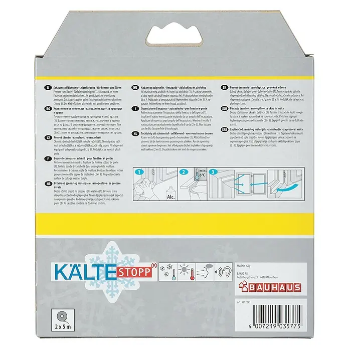 KÄLTESTOPP Schaumstoffdichtung - Weiß, 10 m x 10 mm x 4 mm, Spaltenbreiten 1 - 3,5 mm - Verpackung für selbstklebendes Schaumstoff-Dichtungsband (KÄLTESTOPP) für Fenster und Türen, 2x5m.