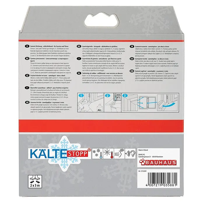 KÄLTESTOPP D-Hohlprofildichtung - Braun, 6 m x 9 mm x 6 mm, Spaltenbreiten 3 - 5,5 mm - Verpackung für KÄLTESTOPP selbstklebende Gummidichtung für Fenster und Türen, 2x3m.
