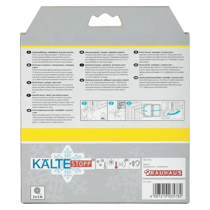 KÄLTESTOPP Schaumstoffdichtung - Weiß, 6 m x 10 mm x 6 mm, Spaltenbreiten 1 - 5 mm - Verpackung für selbstklebende KÄLTESTOPP Schaumstoff-Dichtungsbänder (2x3m) für Fenster/Türen, mit Anleitung.