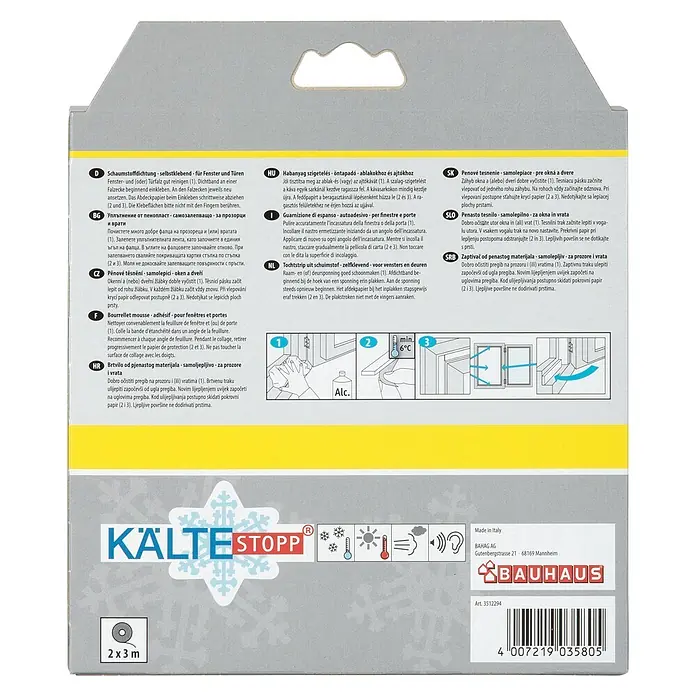 KÄLTESTOPP Schaumstoffdichtung - Weiß, 6 m x 15 mm x 6 mm, Spaltenbreiten 1 - 5 mm - Selbstklebende Schaumstoffdichtung für Fenster und Türen, 2x3m, auf Verpackung mit Montageanleitung.