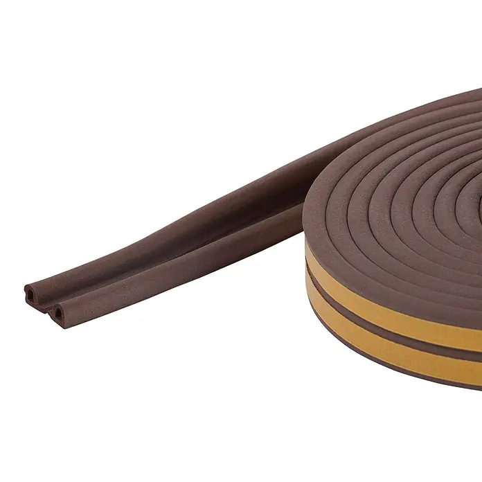 KÄLTESTOPP P-Profildichtung - Braun, 6 m x 9 mm x 5,5 mm, Spaltenbreiten 2 - 5 mm - Braunes D-Profil selbstklebendes Schaumstoff-Dichtungsband auf Rolle für Türen und Fenster.