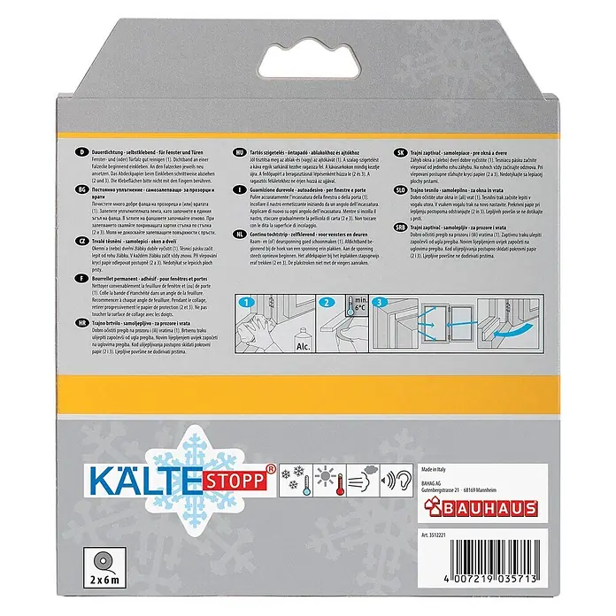 KÄLTESTOPP Dauerdichtung - Weiß, 12 m x 9 mm x 4 mm, Spaltenbreiten 1,5 - 3,5 mm - KÄLTESTOPP selbstklebende Dichtungsband für Fenster und Türen, isoliert gegen Kälte, Wärme, Zugluft und Schall. Packung enthält 2 x 6 Meter Band.