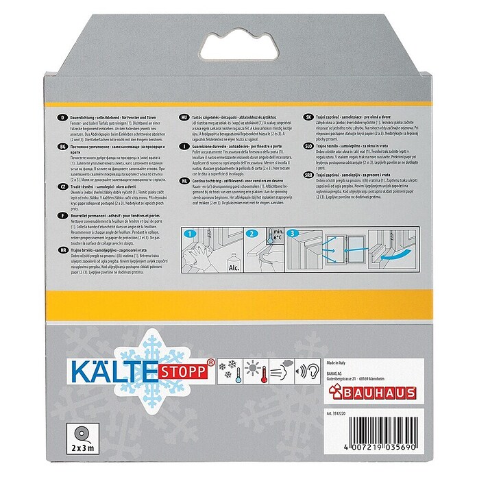 KÄLTESTOPP Dauerdichtung (Weiß, 6 m x 9 mm x 4 mm, Spaltenbreiten 1,5 - 3,5 mm)