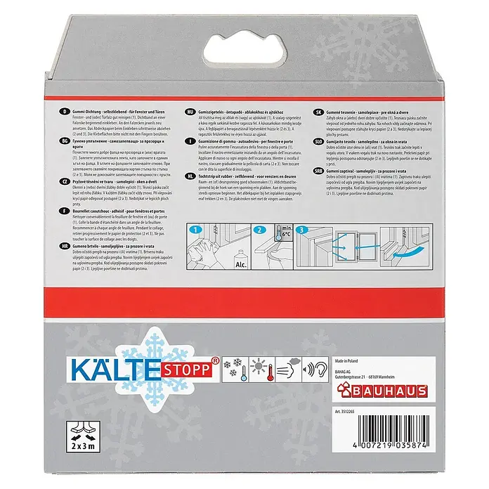 KÄLTESTOPP D-Hohlprofildichtung - Weiß, 6 m x 9 mm x 6 mm, Spaltenbreiten 3 - 5,5 mm - Selbstklebende Gummidichtung für Fenster und Türen, isoliert gegen Kälte, Zugluft und Lärm.