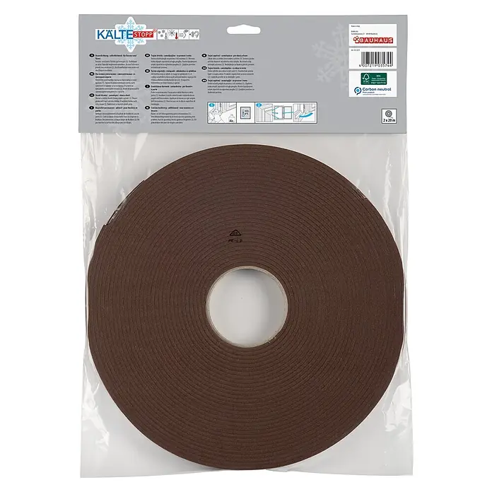 KÄLTESTOPP Dauerdichtung - Braun, 40 m x 9 mm x 4 mm, Spaltenbreiten 1,5 - 3,5 mm - Brauner, selbstklebender Dichtungsstreifen als Schaumstoffrolle, 2 x 20 m, für Fenster und Türen.