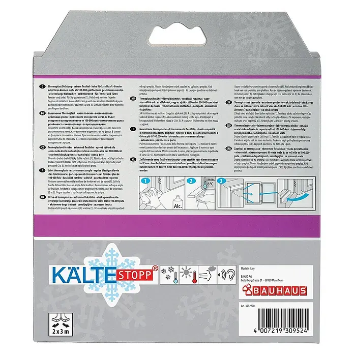 KÄLTESTOPP Profildichtung Thermoplast-Profildichtung - Transparent, Spaltenbreiten 1 - 7 mm - Selbstklebende, flexible thermoplastische Dichtungsleiste für Fenster und Türen, auf der Verpackung gezeigt.