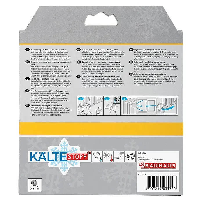 KÄLTESTOPP Dauerdichtung - Braun, 12 m x 9 mm x 4 mm, Spaltenbreiten 1,5 - 3,5 mm - KÄLTESTOPP selbstklebendes Dichtungsband für Fenster und Türen zur Wärmedämmung.