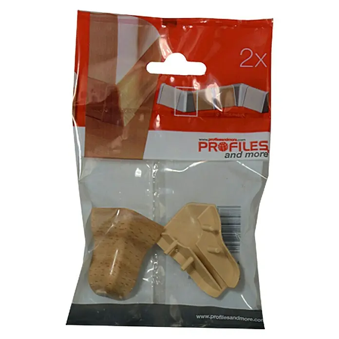 Profiles and more Außenecke SU18/FU18 - Buche gedämpft, 2 Stk. - Produktabbildung von "Profiles and more" Eckverbindern, 2 Stück, in einer transparenten Verpackung. Ideal für Möbel und Innenausbau.