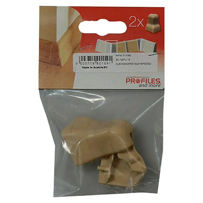 Profiles and more Außenecke SU18/FU18 - Apfel, 2 Stk. - Verpackung mit Eckverbindern für Sockelleisten, 2 Stück, zur einfachen und sauberen Montage von Fußleisten in Ecken.