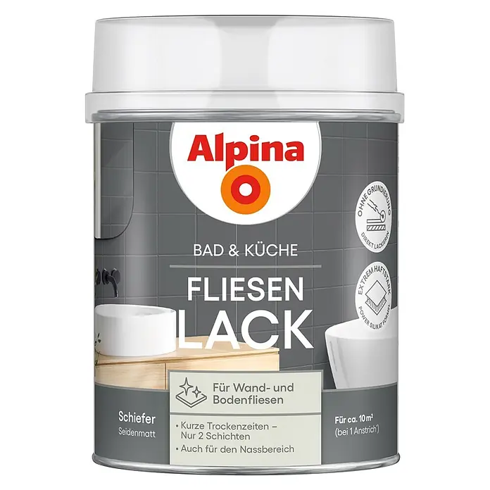 Alpina Bad & Küche Fliesen-Lack Schiefer – seidenmatt für Wandfliesen – 0,75 Liter -  - Alpina Fliesenlack in Schiefer Seidenmatt für Bad und Küche, mit direkter Haftung.