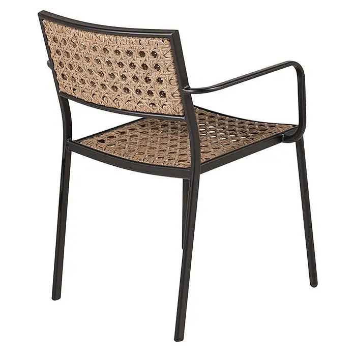 Ebuy24 Gartenstuhl Paola 4er-Set - 100 % Polyester, Rattan, Stahl, Schwarz, B x T x H: 56 x 59 x 78 cm - Armlehnstuhl mit dunklem Metallgestell und geflochtener Rückenlehne und Sitzfläche aus Rattan.