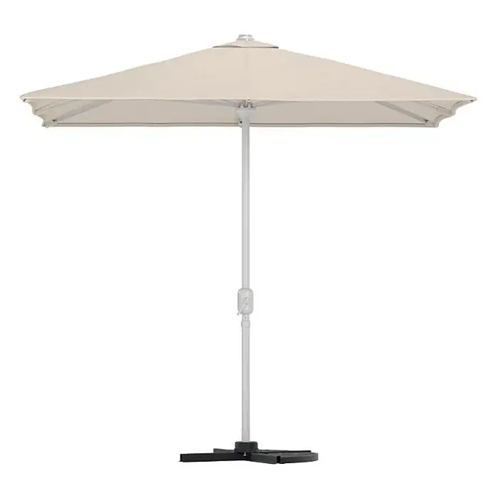 Ebuy24 Marktschirm Leeds - Beige - Beiger, rechteckiger Terrassenschirm mit weißer Stange und schwarzem Fuß, spendet Schatten.