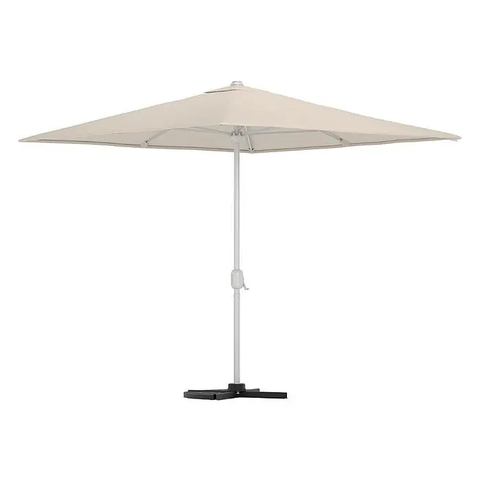 Ebuy24 Marktschirm Leeds - Beige - Beiger quadratischer Terrassenschirm mit weißem Mast und schwarzem Kreuzfuß für Sonnenschutz.