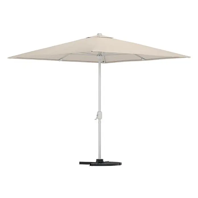 Ebuy24 Marktschirm Leeds - Beige - Beiger quadratischer Sonnenschirm mit weißem Mittelpfahl, Kurbelmechanismus und schwarzem Fuß.