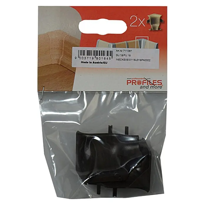 Profiles and more Innenecke SU18/FU18 - Achateiche, 2 Stk. - Schwarzer Profilverbinder in Originalverpackung. Das Produkt stammt aus Österreich und ist doppelt im Paket enthalten.