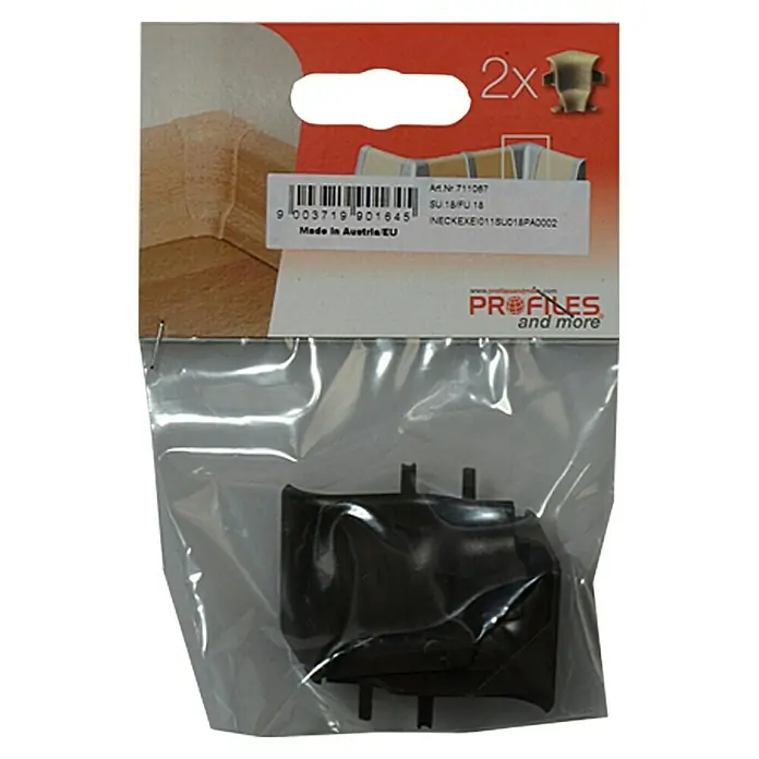 Profiles and more Innenecke SU18/FU18 - Achateiche, 2 Stk. - Schwarzer Profilverbinder in Originalverpackung. Das Produkt stammt aus Österreich und ist doppelt im Paket enthalten.