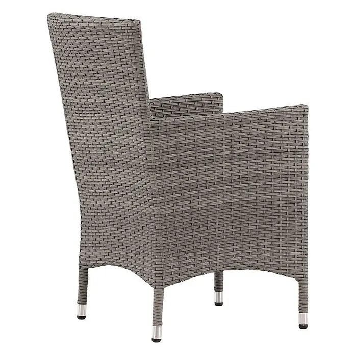 Ebuy24 Gartenstuhl Malin 2er-Set - 100 % Polyester, Aluminium, Rattan, Grau, B x T x H: 58 x 65 x 92 cm - Grauer Outdoor-Geflechtsessel mit Armlehnen und Metallkappen an den Füßen.