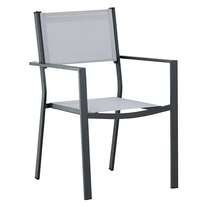 Ebuy24 Gartenstuhl Copacabana 2er-Set - Aluminum, Textil, Grau, B x T x H: 57 x 61 x 88 cm - Dunkelgrauer Metall-Gartenstuhl mit hellgrauem Netzgewebe-Sitz und Rückenlehne, mit Armlehnen.