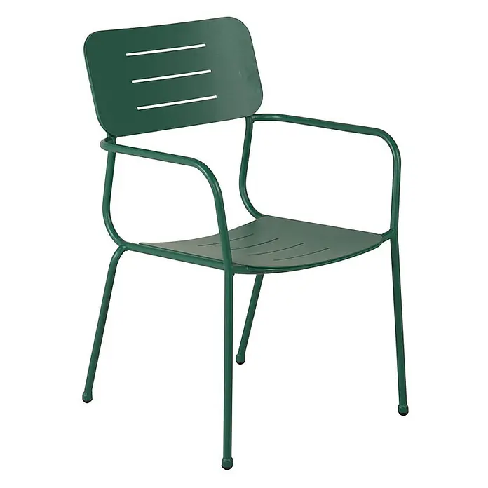 Ebuy24 Gartenstuhl Nicke 2er-Set - 100 % Polyester, Stahl, Grün, B x T x H: 56 x 62 x 89 cm - Grüner Metall-Sessel mit Lamellenlehne und Sitzfläche.