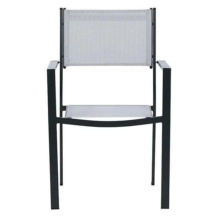 Ebuy24 Gartenstuhl Copacabana 2er-Set - Aluminum, Textil, Grau, B x T x H: 57 x 61 x 88 cm - Moderner Outdoor-Sessel mit schwarzem Metallrahmen und hellgrauer Netzbespannung.