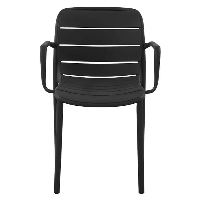 Ebuy24 Gartenstuhl Silja - Kunststoff, Schwarz, B x T x H: 55 x 57 x 80 cm - Schwarzer Kunststoff-Lattenarmstuhl mit Armlehnen.