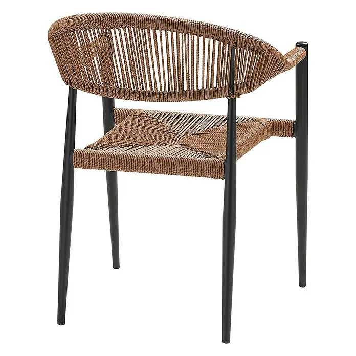 Ebuy24 Gartenstuhl Canari 2er-Set - PE Rattan, Aluminium, Natur, B x T x H: 57 x 60 x 78 cm - Brauner Stuhl aus geflochtenem Seil mit schwarzem Metallgestell.