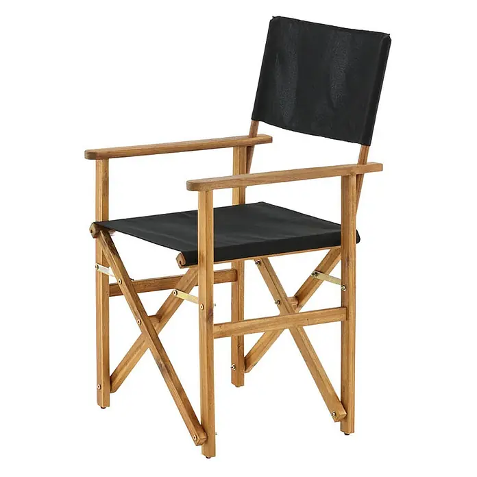 Ebuy24 Gartenstuhl Marion 2er-Set - 2 Stk., Polyester, Holz, B x T x H: 53 x 55 x 90 cm - Hölzerner Regiestuhl mit schwarzem Stoffbezug und Rückenlehne.