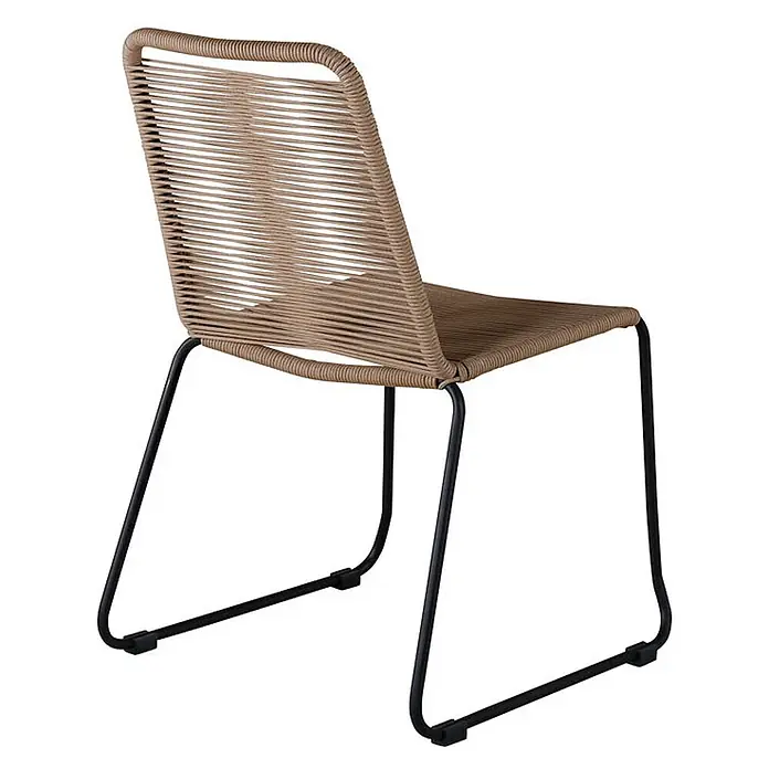 Ebuy24 Gartenstuhl Lindos 2er-Set - 2 Stk., 100 % Polyester (Seil), Stahl, Holz, B x T x H: 57 x 59 x 86 cm - Moderner beiger Geflechtstuhl mit schlankem schwarzen Metallgestell.