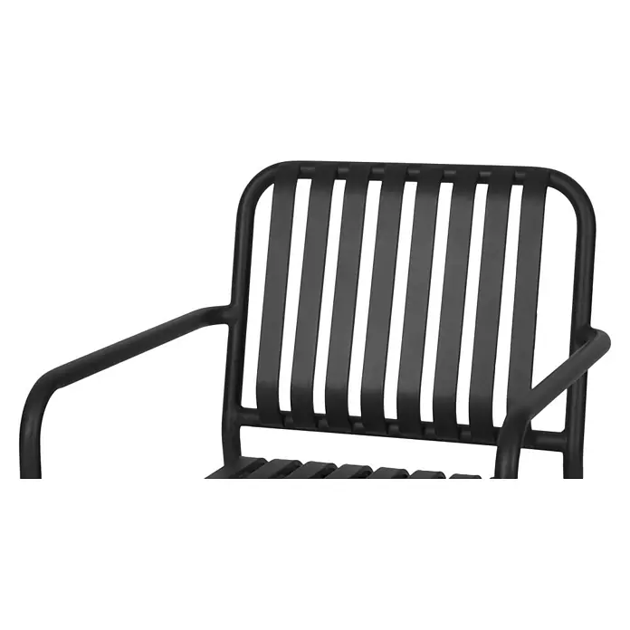 Ebuy24 Gartenstuhl Stella 2er-Set - Aluminium, Schwarz, B x T x H: 57 x 63 x 83 cm - Schwarzer Metallstuhl mit Lattenrückenlehne und geschwungenen Armlehnen.