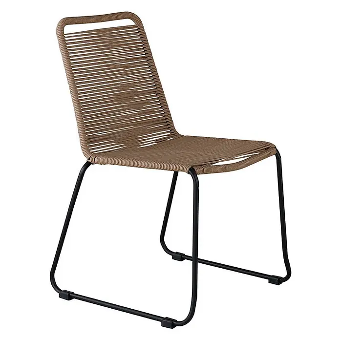 Ebuy24 Gartenstuhl Lindos 2er-Set - 2 Stk., 100 % Polyester (Seil), Stahl, Holz, B x T x H: 57 x 59 x 86 cm - Moderner Stuhl mit brauner Seilbespannung und schwarzem Metallgestell.