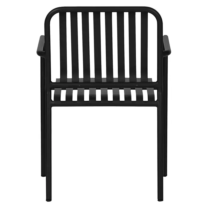 Ebuy24 Gartenstuhl Stella 2er-Set - Aluminium, Schwarz, B x T x H: 57 x 63 x 83 cm - Schwarzer Stuhl aus Metall mit Lattenrost und Armlehnen, für den Innen- oder Außenbereich.