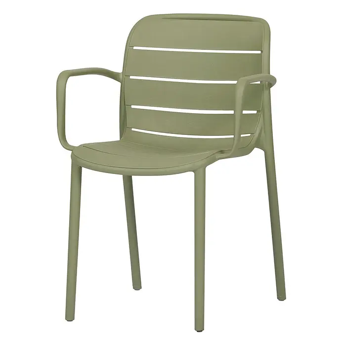 Ebuy24 Gartenstuhl Silja - Kunststoff, Grün, B x T x H: 55 x 57 x 80 cm - Geformter grüner Stuhl mit Armlehnen und Lattenrückenlehne.