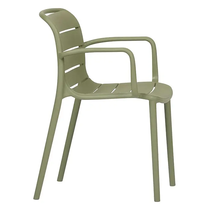 Ebuy24 Gartenstuhl Silja - Kunststoff, Grün, B x T x H: 55 x 57 x 80 cm - Grüner Plastikstuhl mit Armlehnen und Lattenrückenlehne und Sitzfläche.